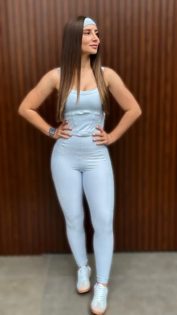 Legging Duo Azul Ice com Rosa Glam
